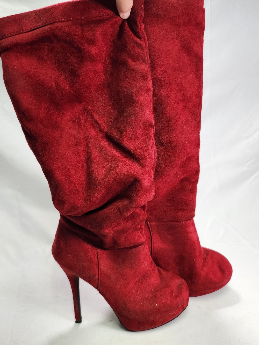 Red Suede High-Heel Slouch Boots